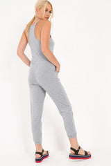 Grey Plunge Strappy Jersey Jumpsuit - Narumi-Jumpsuits