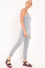 Grey Plunge Strappy Jersey Jumpsuit - Narumi-Jumpsuits