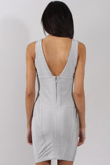Grey Plunge V Bandage Dress - Kia-Dresses