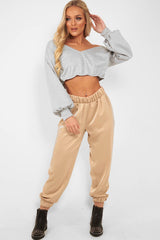 Grey Plunge off Shoulder Cropped Sweatshirt - Zarah-Sweatshirts