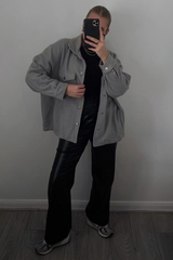 Grey Pocket Oversized Brushed Shacket - Caley