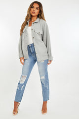 Grey Pocket Oversized Brushed Shacket - Caley-Shacket