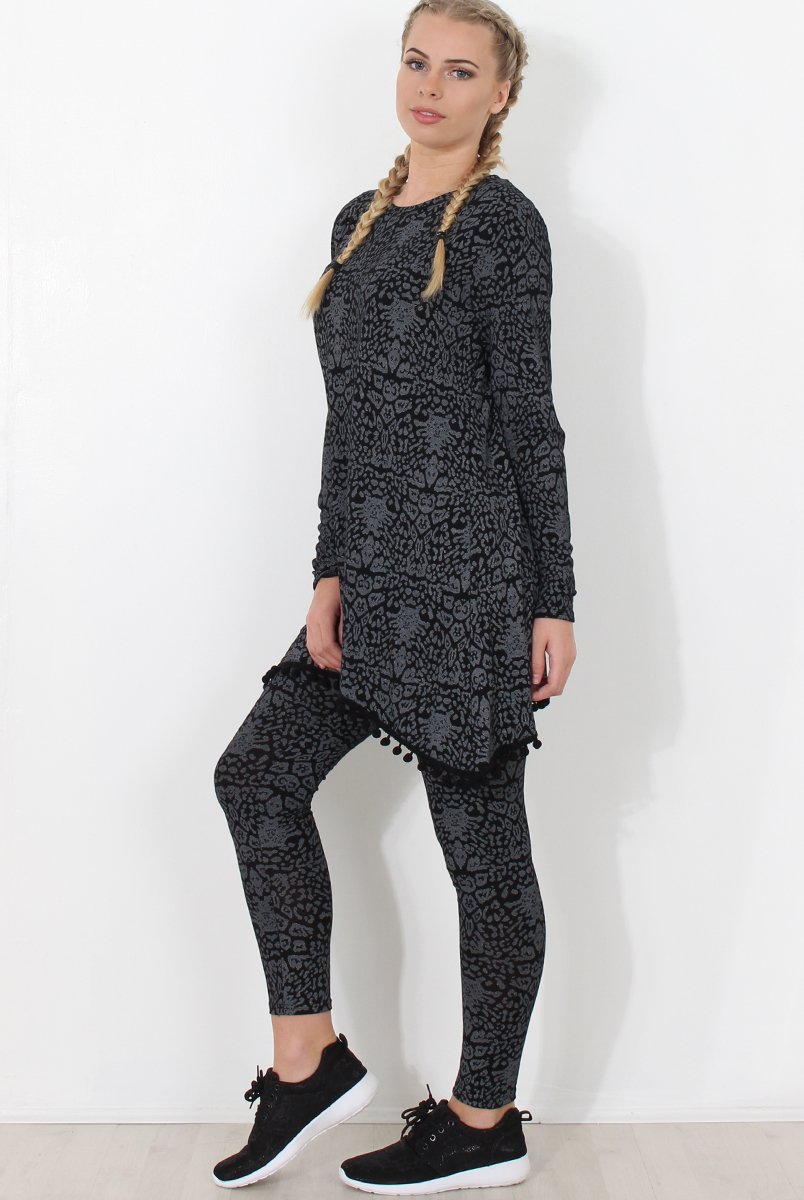 Grey Print Loungewear Set - Haylee-Loungewear