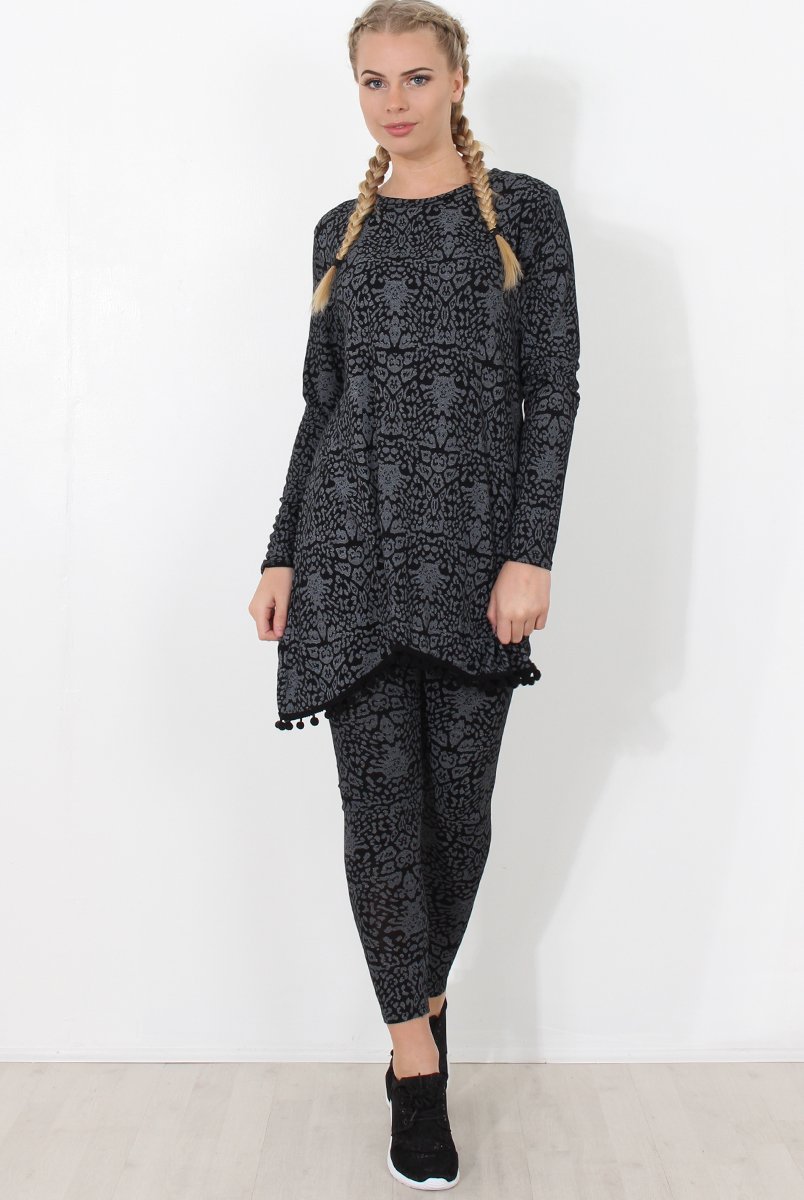 Grey Print Loungewear Set - Haylee-Loungewear