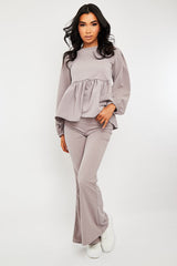 Grey Puff Sleeve Top + Wide Leg Trouser Co-ord - Demri-Co-ords