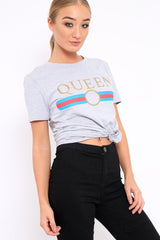 Grey Queen Slogan T-shirt - Chenise-Tops