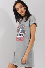 Grey Rebel Slogan Print Tshirt Dress - Juan-Dresses