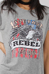 Grey Rebel Slogan Print Tshirt Dress - Juan-Dresses