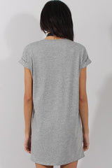 Grey Rebel Slogan Print Tshirt Dress - Juan-Dresses
