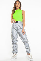 Grey Reflective Buckle Front Cuffed Hem Joggers - Stacia-Joggers