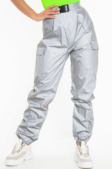 Grey Reflective Buckle Front Cuffed Hem Joggers - Stacia-Joggers