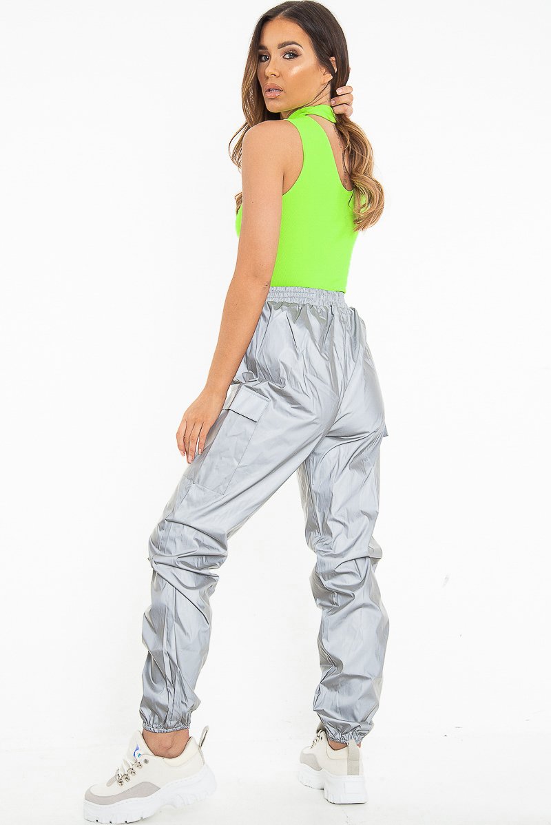 Grey Reflective Buckle Front Cuffed Hem Joggers - Stacia-Joggers