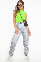 Grey Reflective Buckle Front Cuffed Hem Joggers - Stacia-Joggers