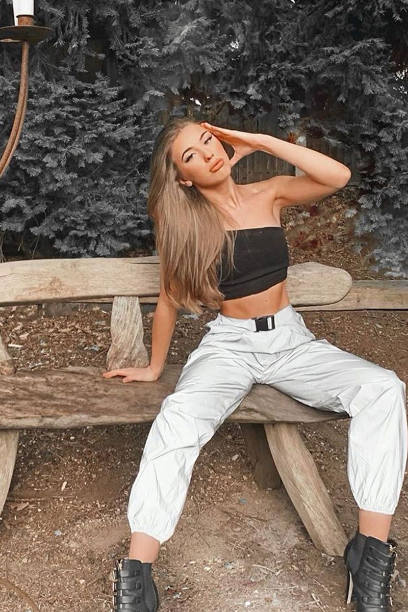 Grey Reflective Buckle Front Cuffed Hem Joggers - Stacia-Joggers