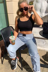 Grey Reflective Buckle Front Cuffed Hem Joggers - Stacia-Joggers