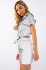 Grey Reflective Shirt Skirt Co-ord - Aabriella-Co-ords