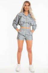 Grey Reflective Zip Front Jacket Shorts Co-Ord - Remmi-Co-ords