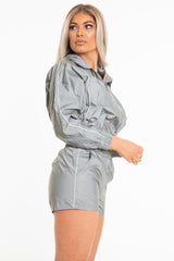 Grey Reflective Zip Front Jacket Shorts Co-Ord - Remmi-Co-ords
