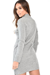 Grey Rib Bodycon Turtle Neck Mini Dress - Tesia-Dresses