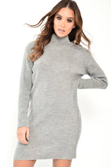 Grey Rib Bodycon Turtle Neck Mini Dress - Tesia-Dresses