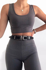 Grey Rib Crop Top Leggings Co-Ord - Elenah-Co-ords