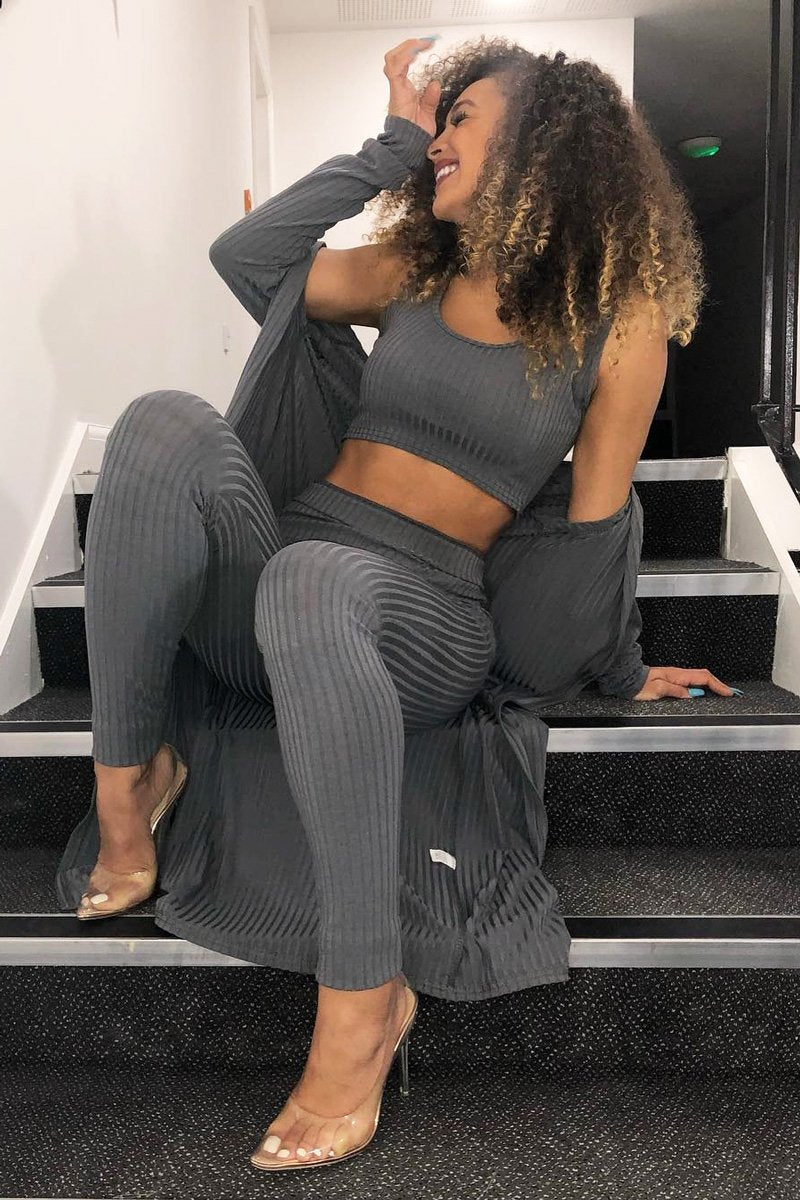 Grey Rib Crop Top Leggings Co-Ord - Elenah-Co-ords