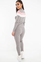 Grey Rib Knit Colour Block Loungewear Set - Jaysie-Loungewear