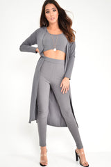 Grey Rib Longline Cardigan - Charlett-Knitwear