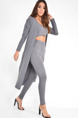 Grey Rib Longline Cardigan - Charlett-Knitwear