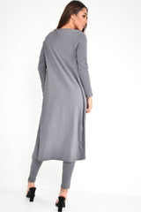 Grey Rib Longline Cardigan - Charlett-Knitwear