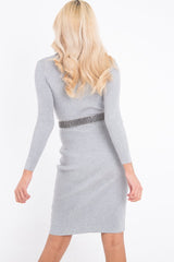 Grey Rib Roll Neck Midi Dress - Ellerie-Dresses