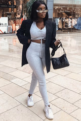 Grey Rib Ruched Front Crop Top Legging Loungewear Co-Ord - Victoria-Loungewear