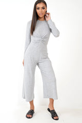 Grey Rib Twist Front Culotte Jumpsuit - Elexis-Jumpsuits