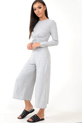 Grey Rib Twist Front Culotte Jumpsuit - Elexis-Jumpsuits