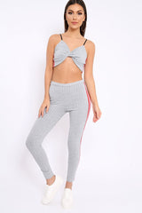 Grey Ribbed Contrast Side Stripe Co-ord - Kaity-Co-ords