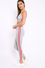 Grey Ribbed Contrast Side Stripe Co-ord - Kaity-Co-ords