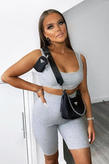 Grey Ribbed Crop Top and Cycling Shorts Co-ord - Nina-Co-ords