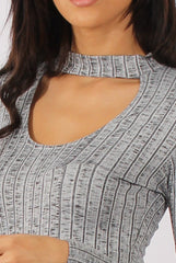 Grey Ribbed Cut Out Front Bodycon Dress - Lenny-Dresses