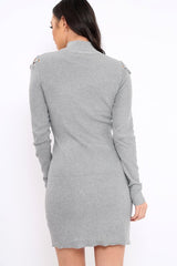 Grey Ribbed Cut Out Lace Jumper Dress - Cierra-Dresses