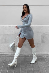 Grey Ribbed Double Zip Bodycon Mini Dress - Bellani-Dresses