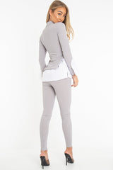 Grey Ribbed Flared Shirt and Leggings Co-ord - Aafiya-Co-ords