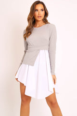Grey Ribbed Jumper Shirt Dress - Vita-Dresses