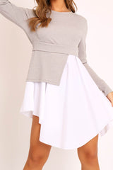 Grey Ribbed Jumper Shirt Dress - Vita-Dresses
