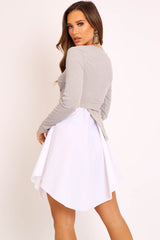 Grey Ribbed Jumper Shirt Dress - Vita-Dresses