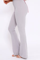 Grey Ribbed Kick Flare Trousers - Chlo-Trousers