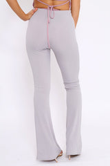 Grey Ribbed Kick Flare Trousers - Chlo-Trousers