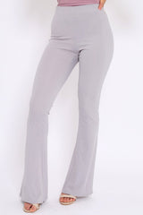 Grey Ribbed Kick Flare Trousers - Chlo-Trousers