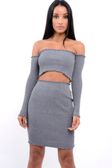 Grey Ribbed Knitted Co-ord with Frill Hems - Sicilie-Co-ords