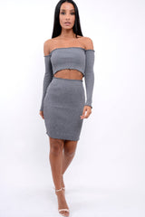 Grey Ribbed Knitted Co-ord with Frill Hems - Sicilie-Co-ords