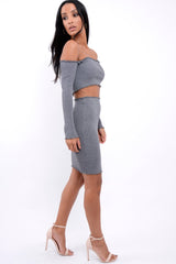 Grey Ribbed Knitted Co-ord with Frill Hems - Sicilie-Co-ords